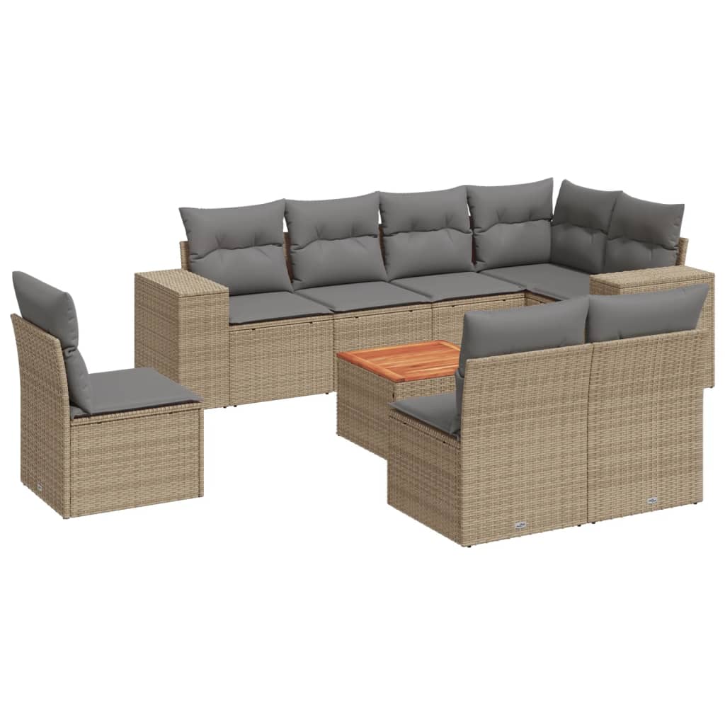 sofasæt til haven 9 dele med hynder polyrattan beige