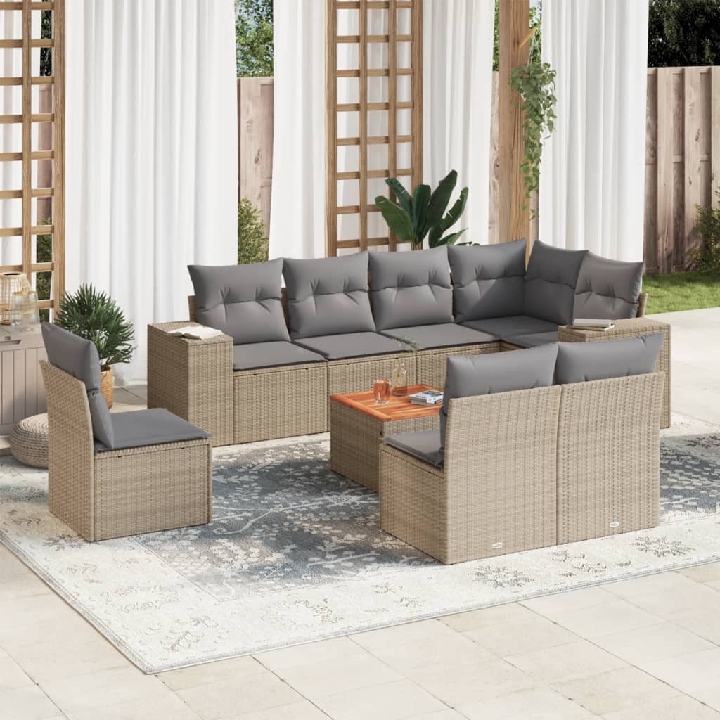 sofasæt til haven 9 dele med hynder polyrattan beige