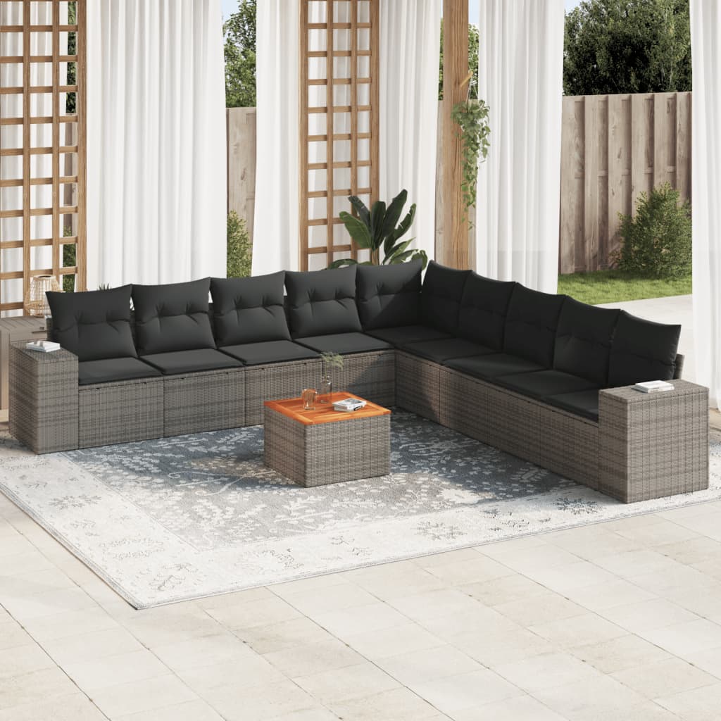 sofasæt til haven 10 dele med hynder polyrattan grå