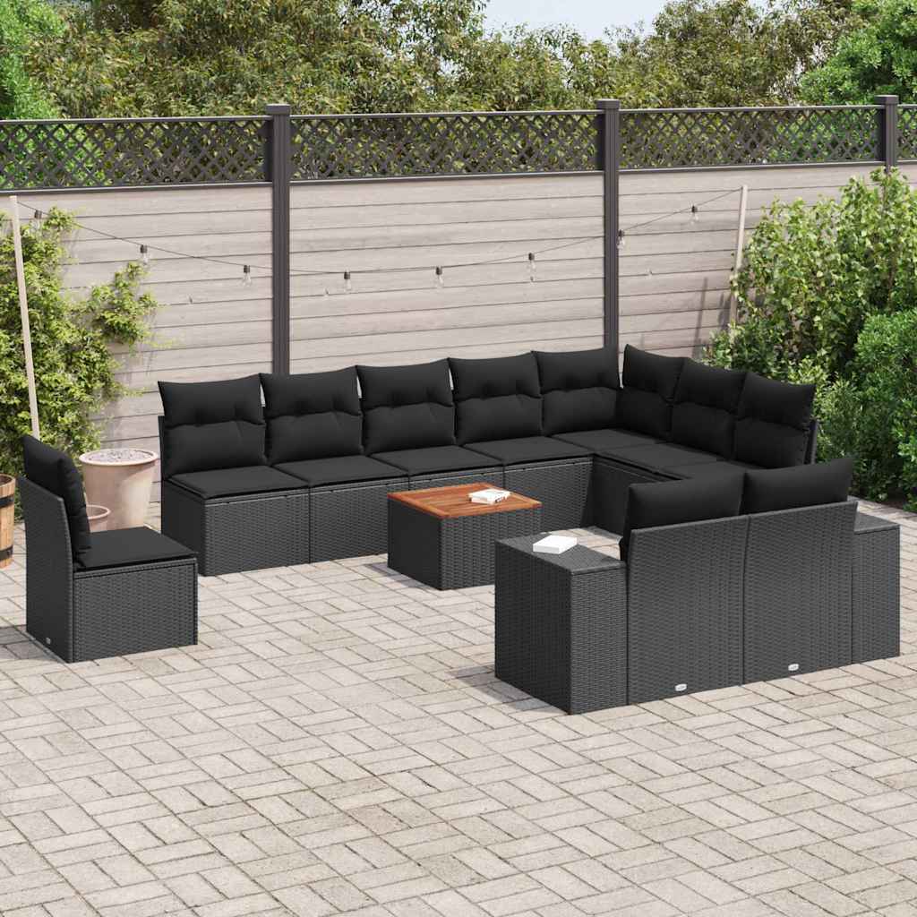 sofasæt til haven 11 dele med hynder polyrattan sort