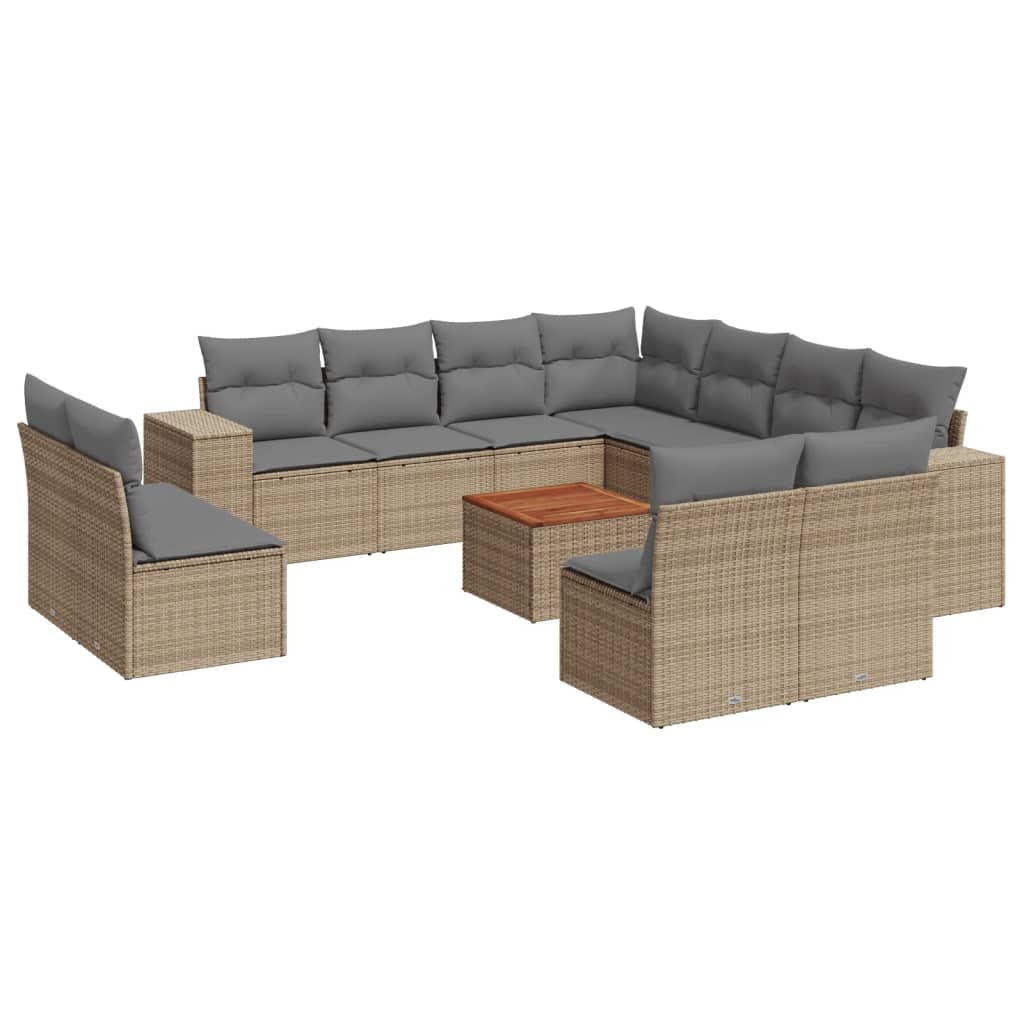 sofasæt til haven 12 dele med hynder polyrattan beige