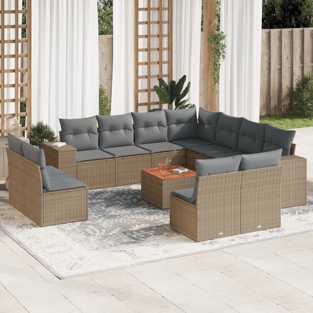sofasæt til haven 12 dele med hynder polyrattan beige