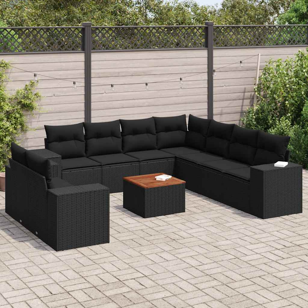 sofasæt til haven 10 dele med hynder polyrattan sort