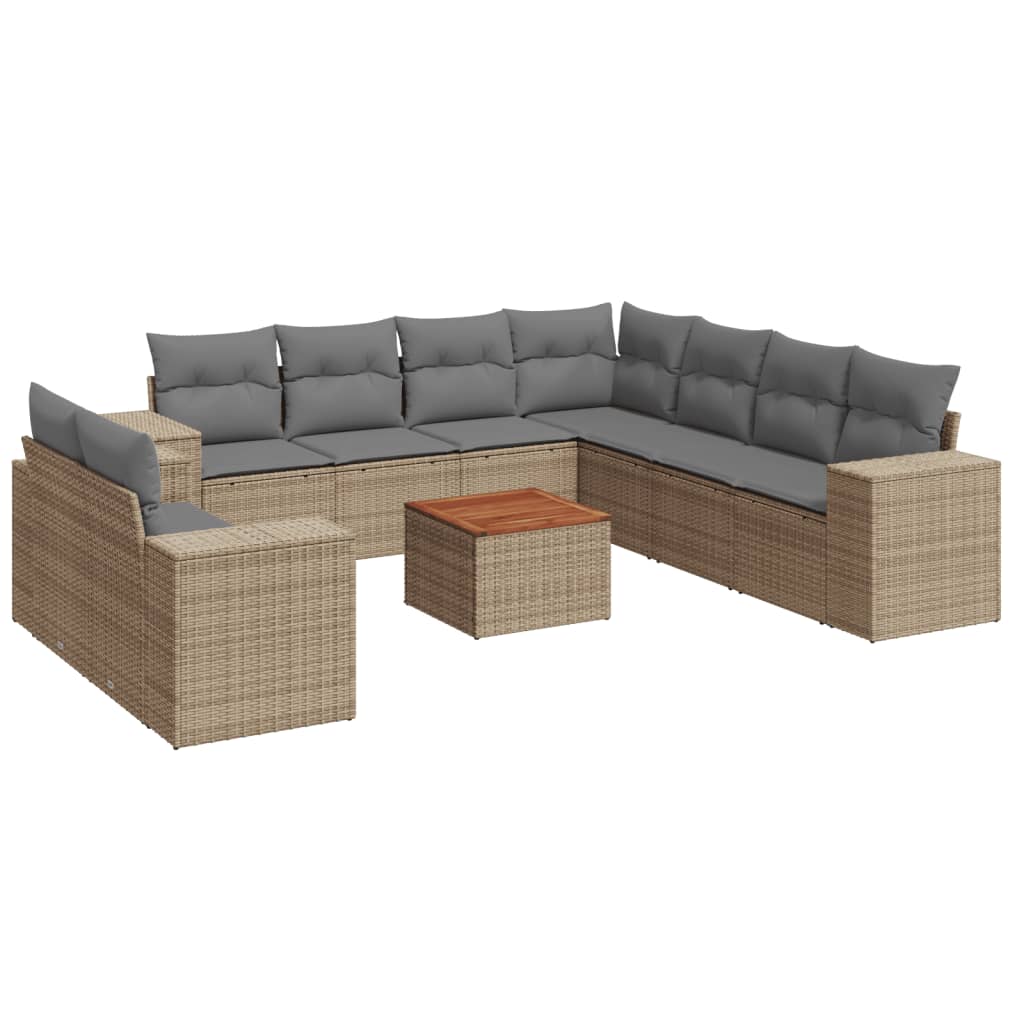 sofasæt til haven 10 dele med hynder polyrattan beige