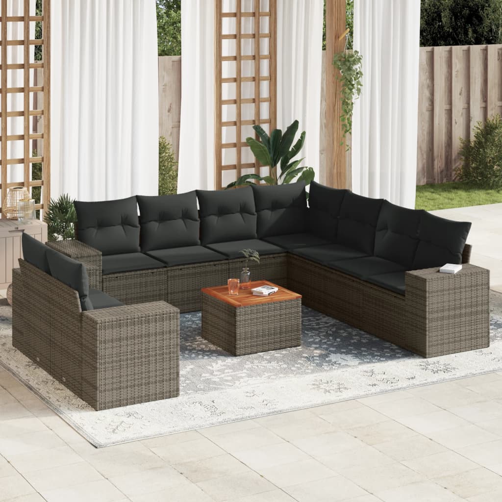 sofasæt til haven 10 dele med hynder polyrattan grå