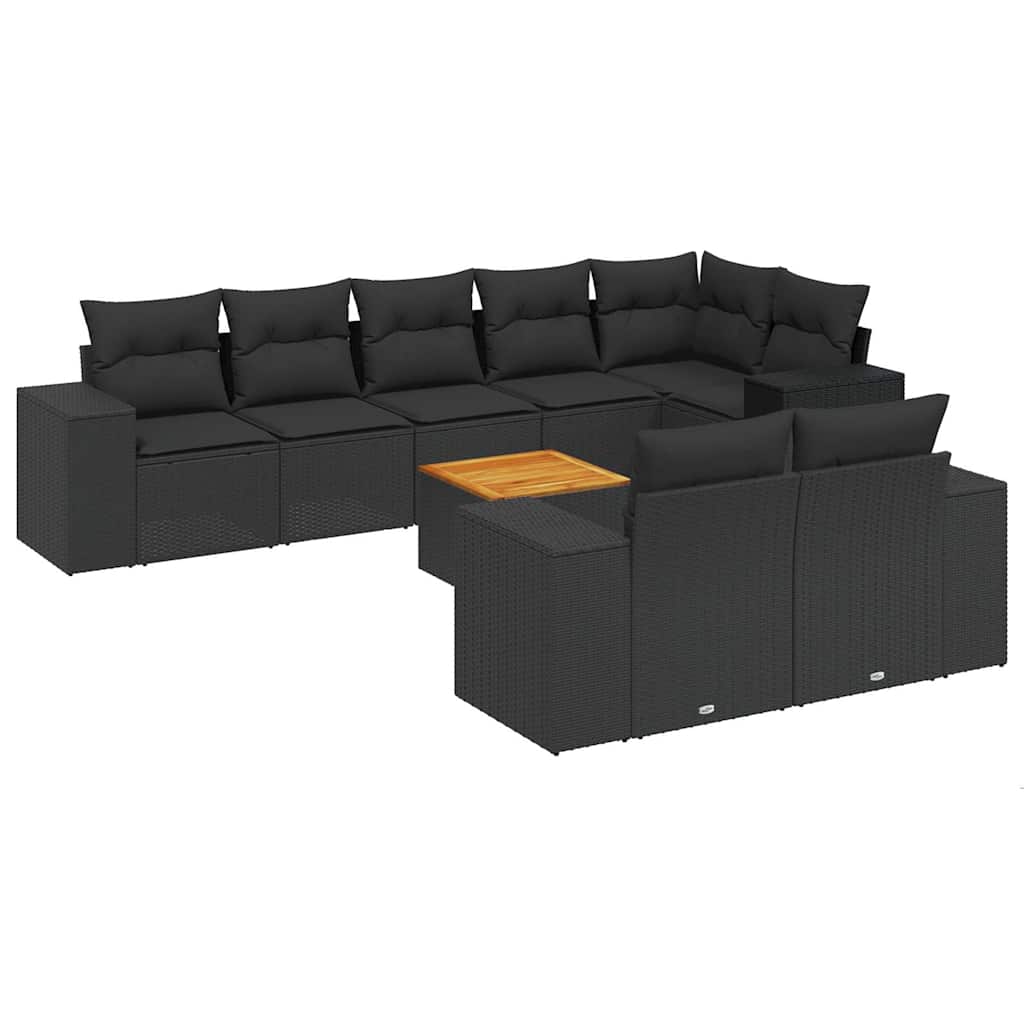 sofasæt til haven 9 dele med hynder polyrattan sort