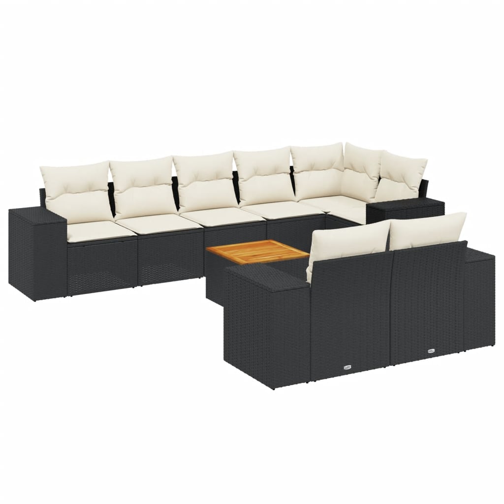 sofasæt til haven 9 dele med hynder polyrattan sort