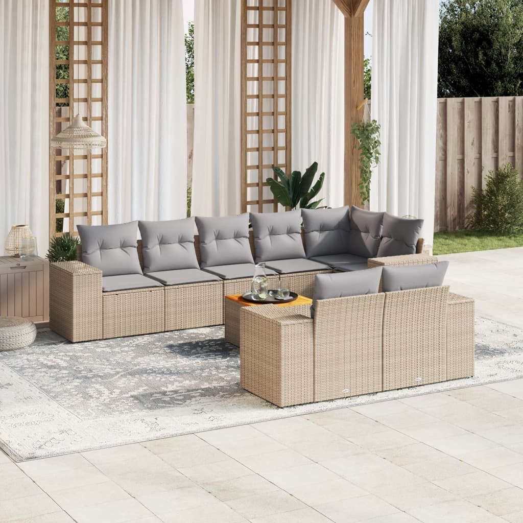 sofasæt til haven 9 dele med hynder polyrattan beige