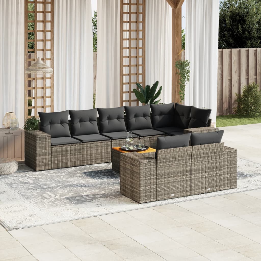 sofasæt til haven 9 dele med hynder polyrattan grå