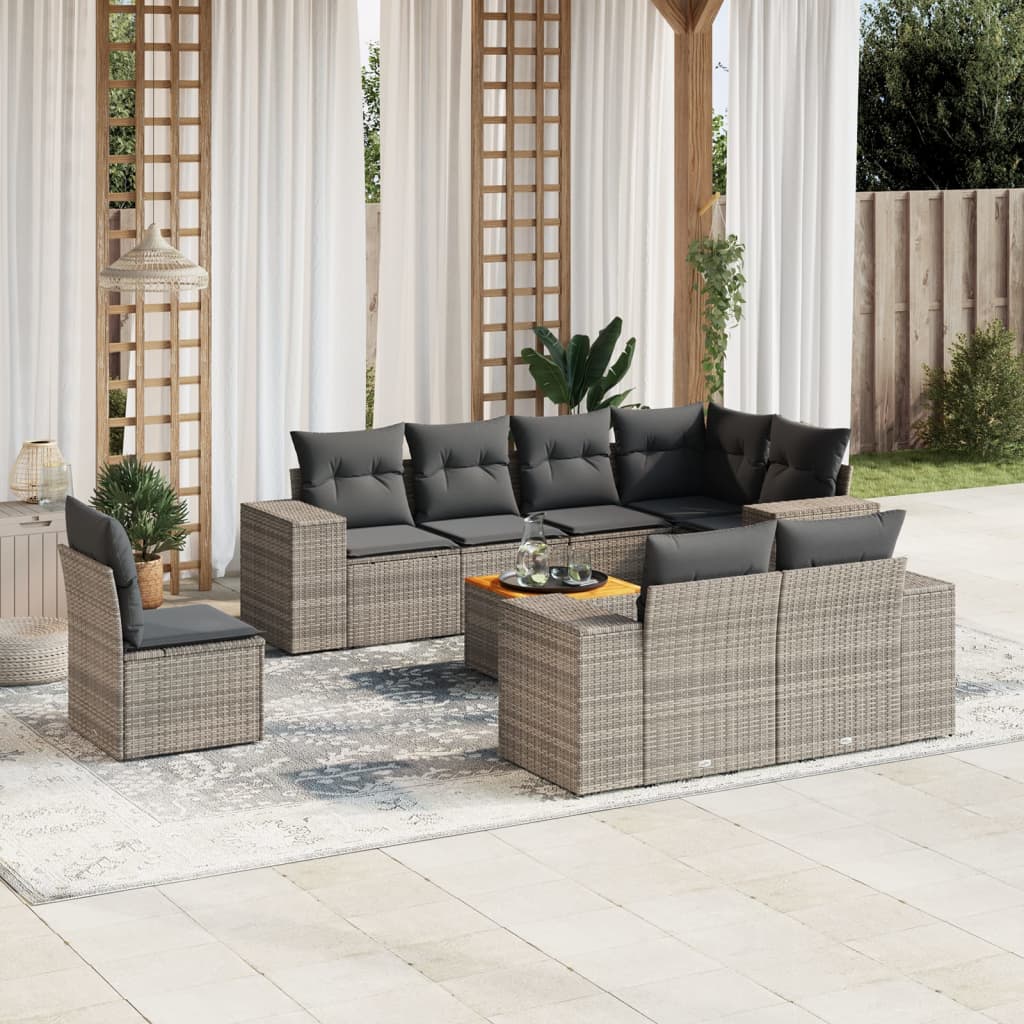 sofasæt til haven 9 dele med hynder polyrattan grå