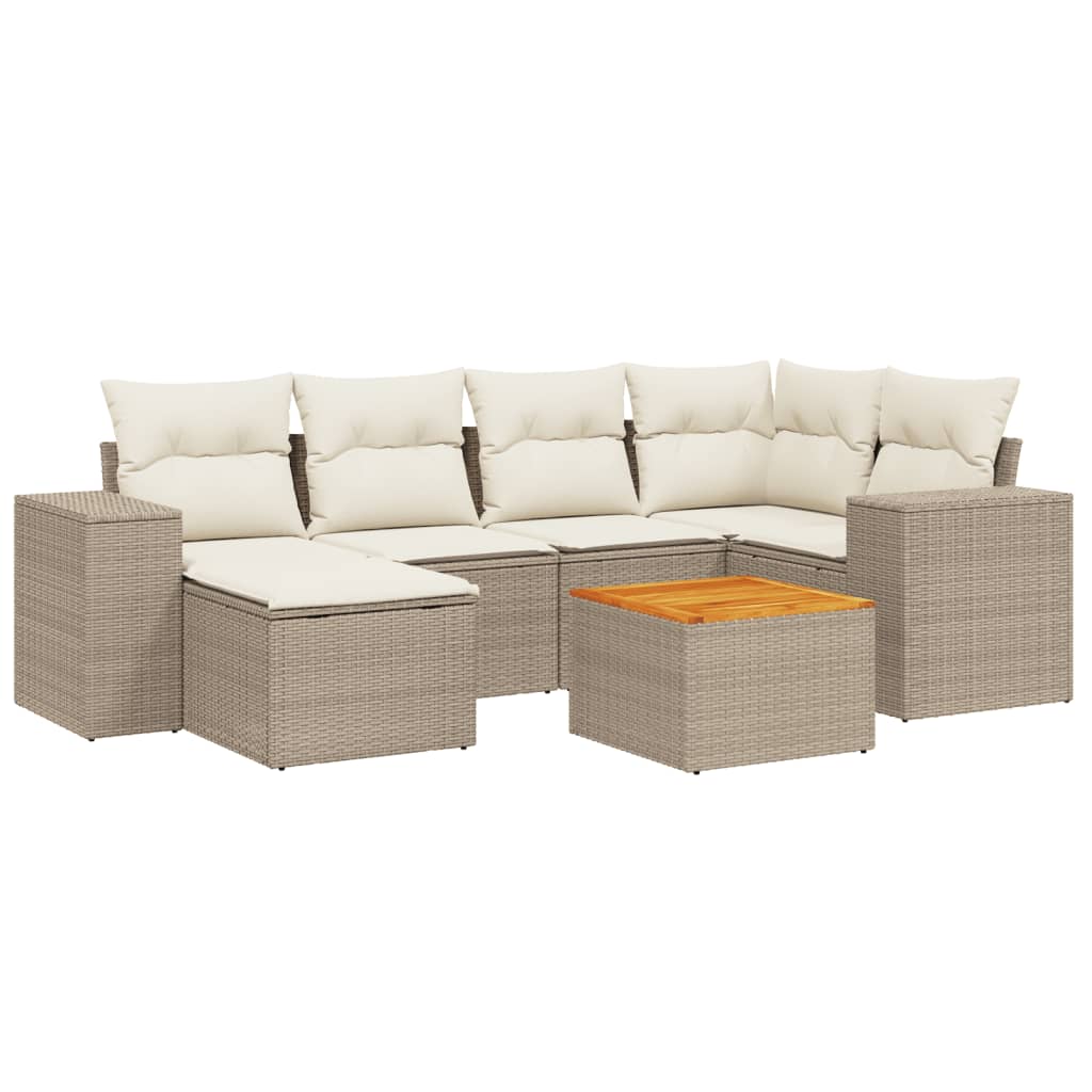 sofasæt til haven 7 dele med hynder polyrattan beige