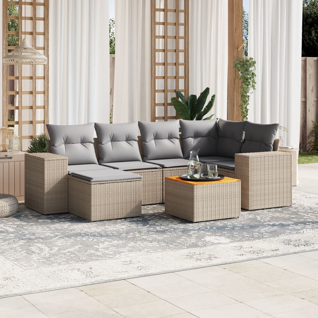 sofasæt til haven 7 dele med hynder polyrattan beige