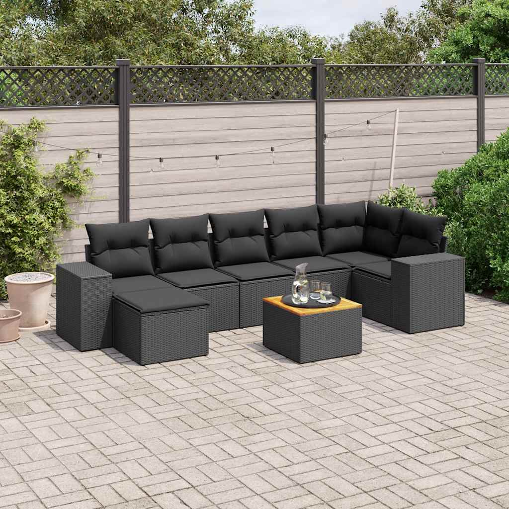 sofasæt til haven 8 dele med hynder polyrattan sort