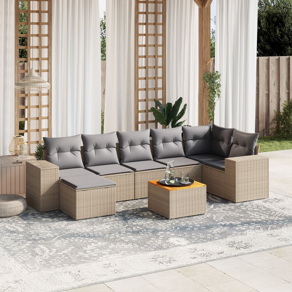 sofasæt til haven 8 dele med hynder polyrattan beige