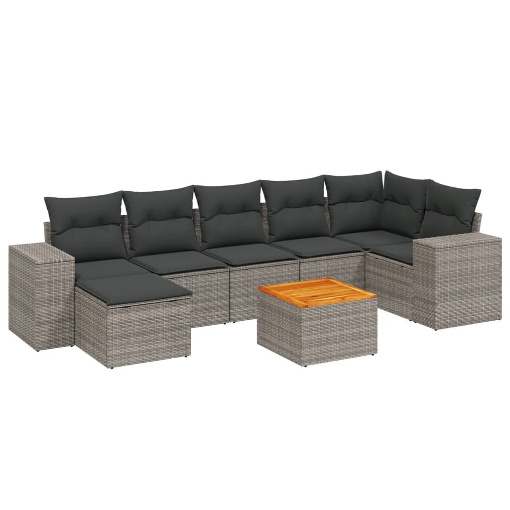 sofasæt til haven 8 dele med hynder polyrattan grå