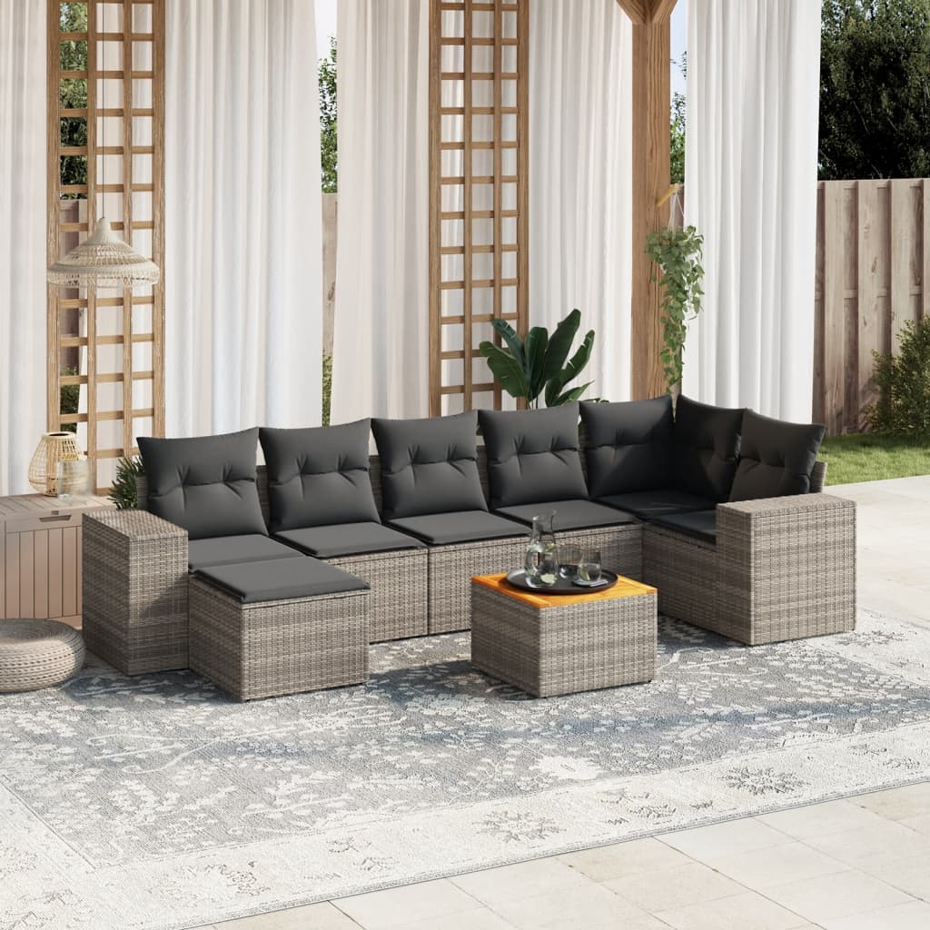 sofasæt til haven 8 dele med hynder polyrattan grå
