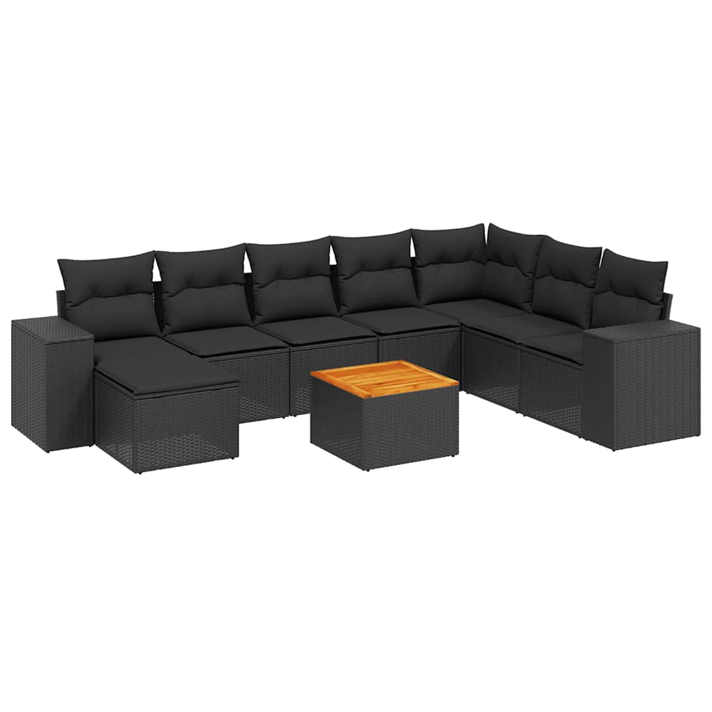 sofasæt til haven 9 dele med hynder polyrattan sort