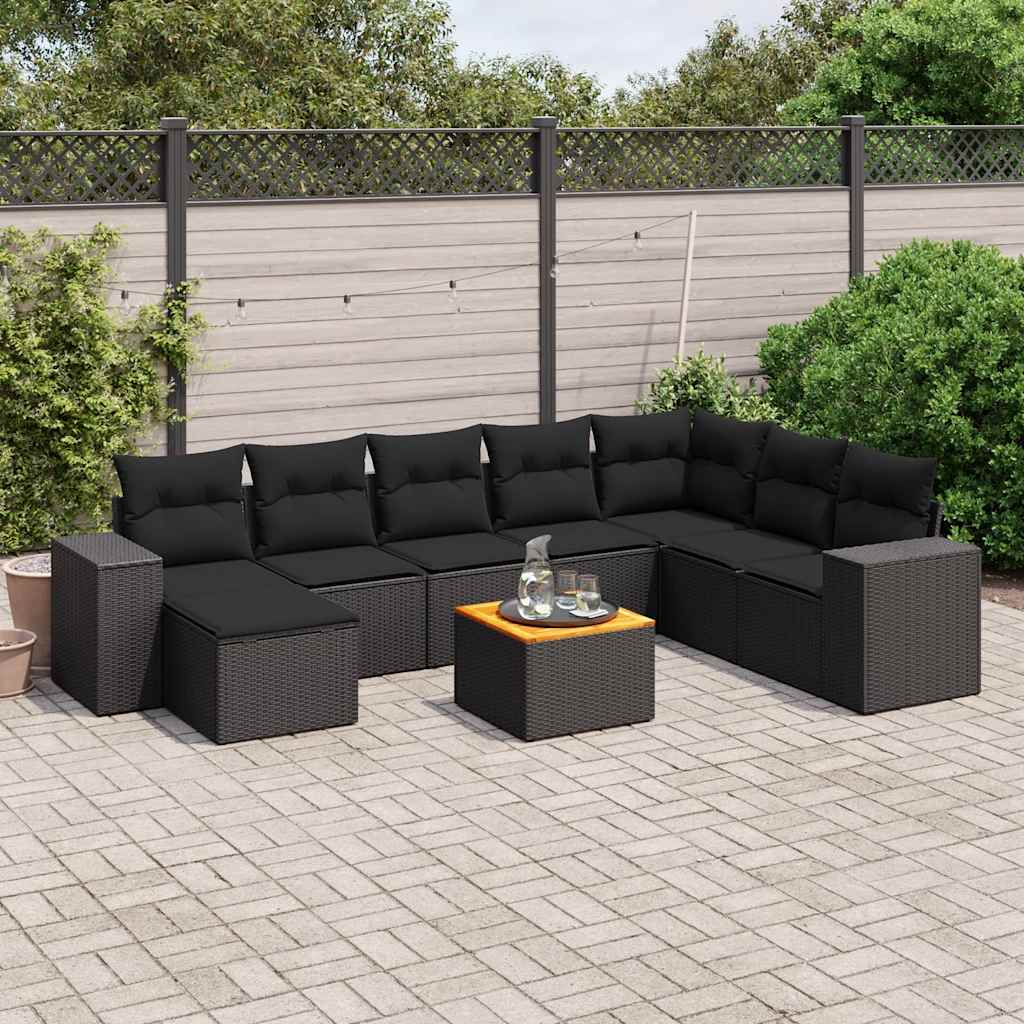sofasæt til haven 9 dele med hynder polyrattan sort