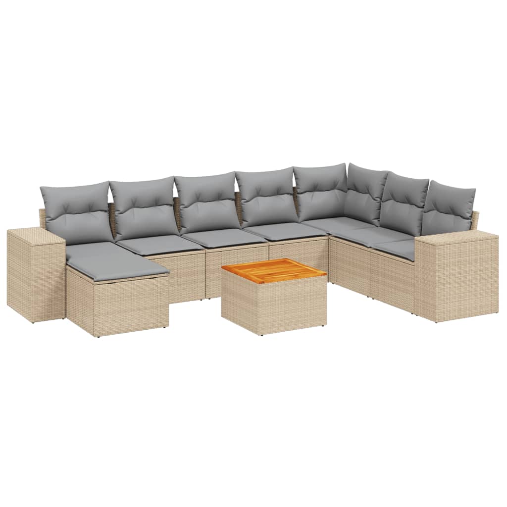 sofasæt til haven 9 dele med hynder polyrattan beige