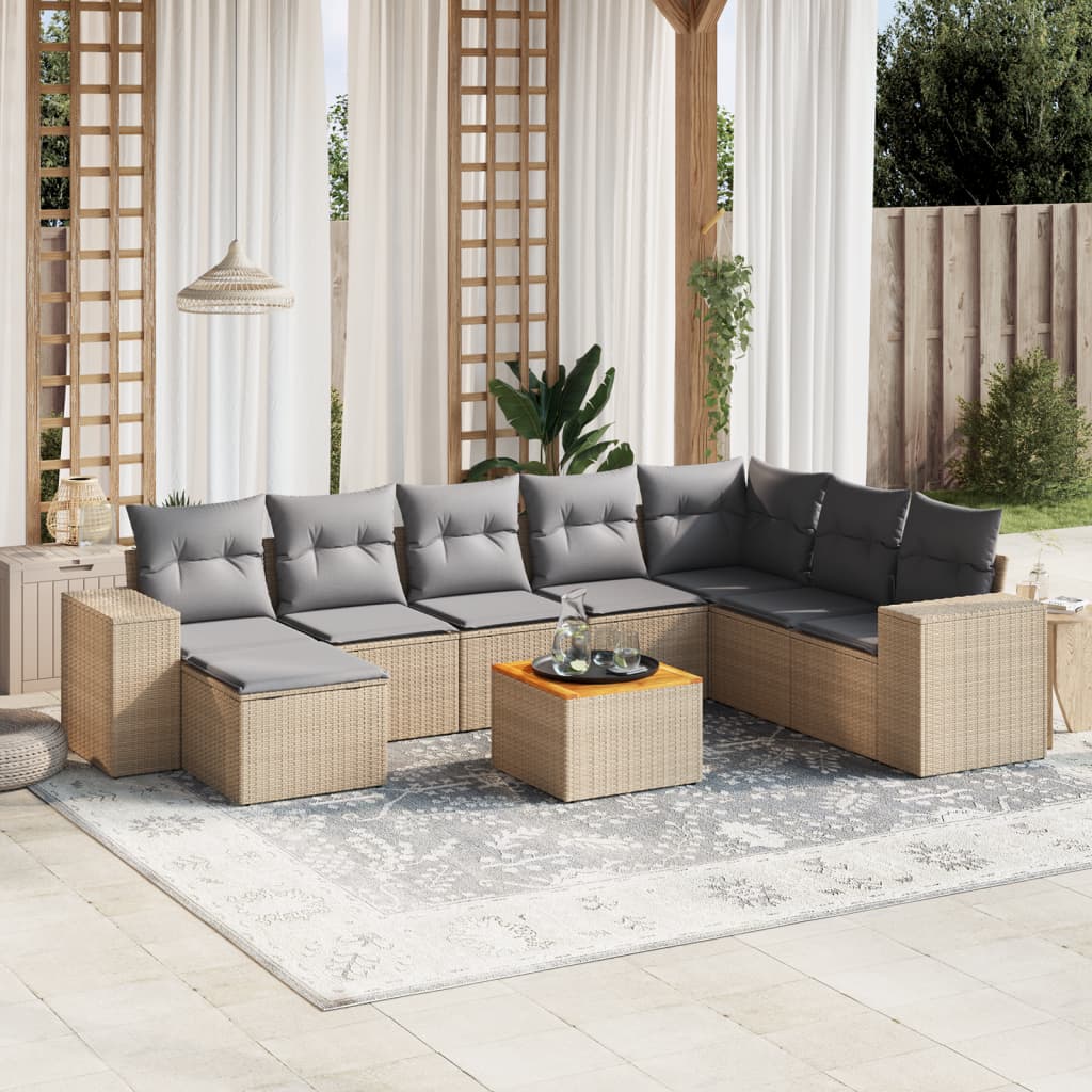 sofasæt til haven 9 dele med hynder polyrattan beige