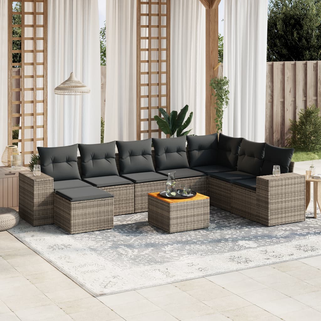 sofasæt til haven 9 dele med hynder polyrattan grå