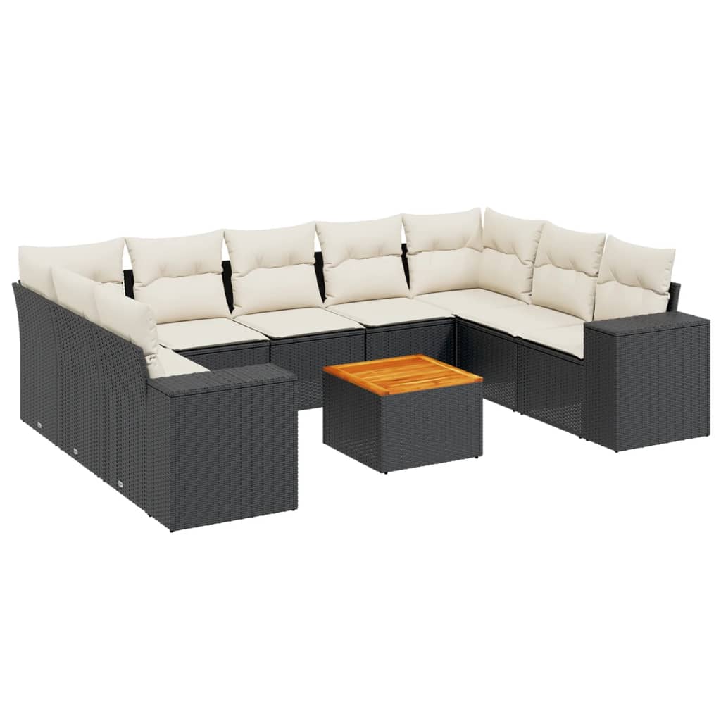 sofasæt til haven 10 dele med hynder polyrattan sort