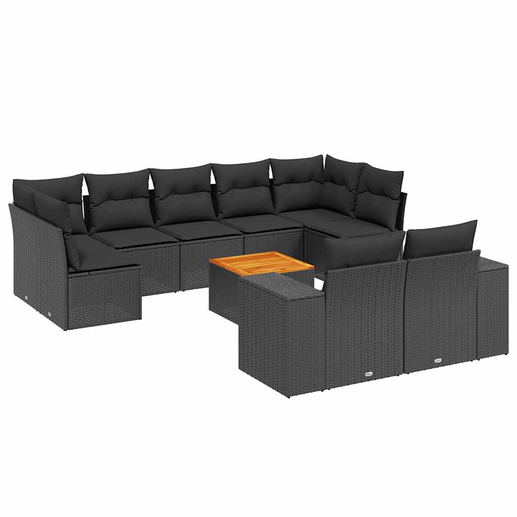 sofasæt til haven 10 dele med hynder polyrattan sort