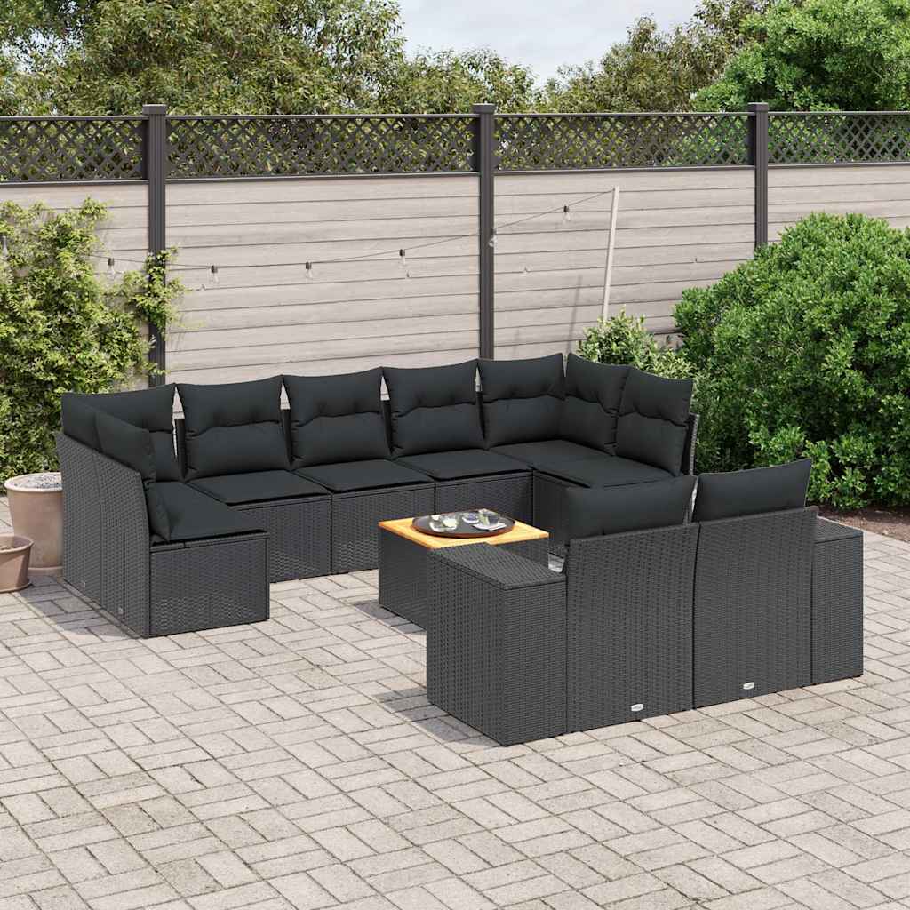 sofasæt til haven 10 dele med hynder polyrattan sort