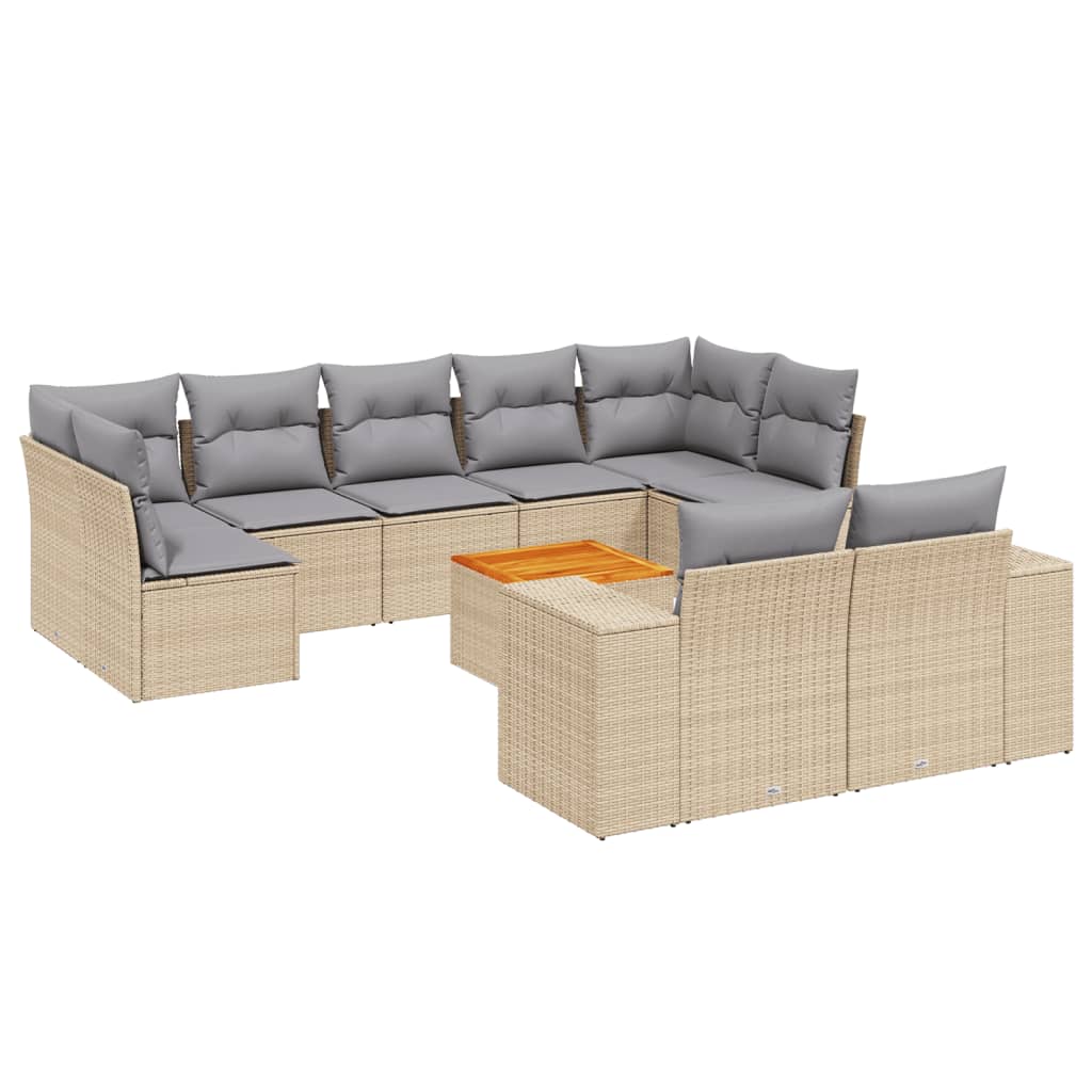 sofasæt til haven 10 dele med hynder polyrattan beige