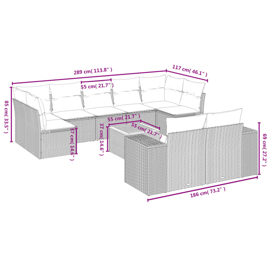 sofasæt til haven 10 dele med hynder polyrattan beige