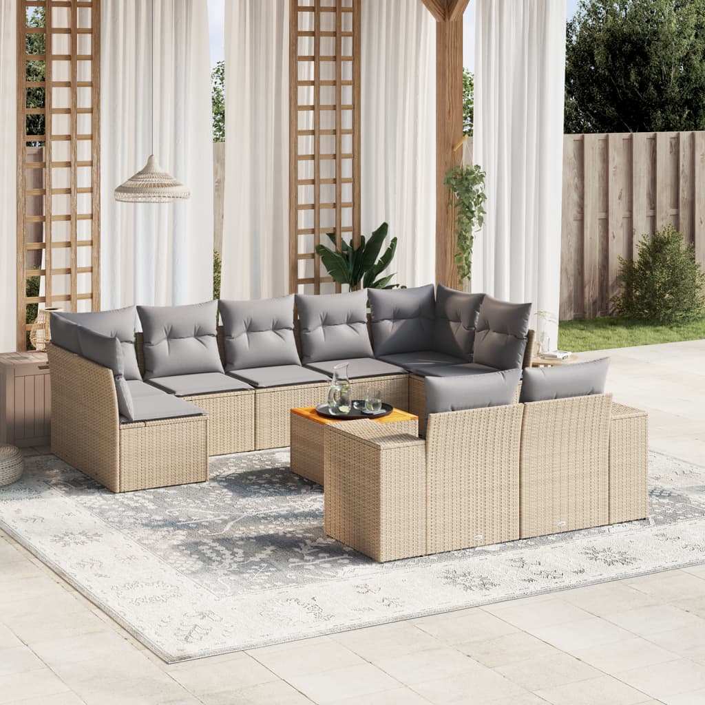 sofasæt til haven 10 dele med hynder polyrattan beige
