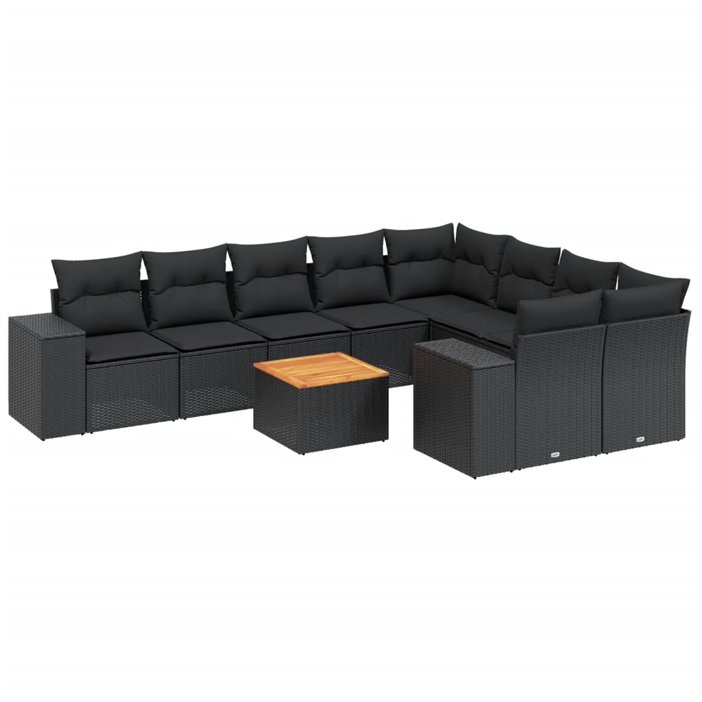 sofasæt til haven 10 dele med hynder polyrattan sort