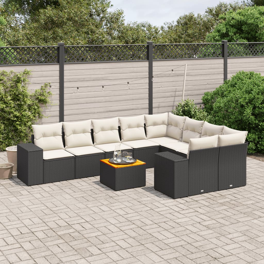 sofasæt til haven 10 dele med hynder polyrattan sort