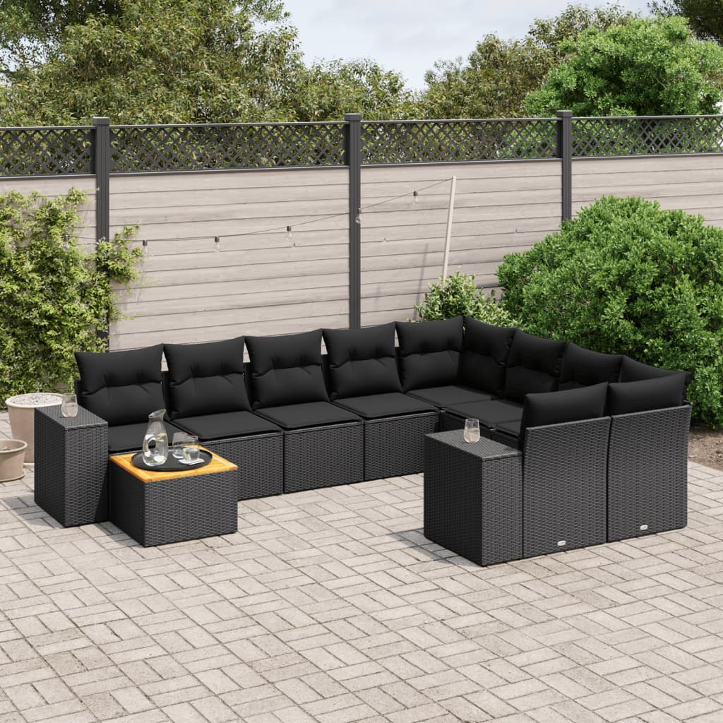 sofasæt til haven 10 dele med hynder polyrattan sort