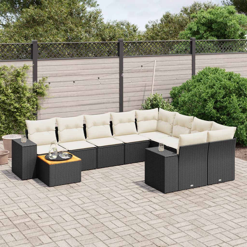 sofasæt til haven 10 dele med hynder polyrattan sort