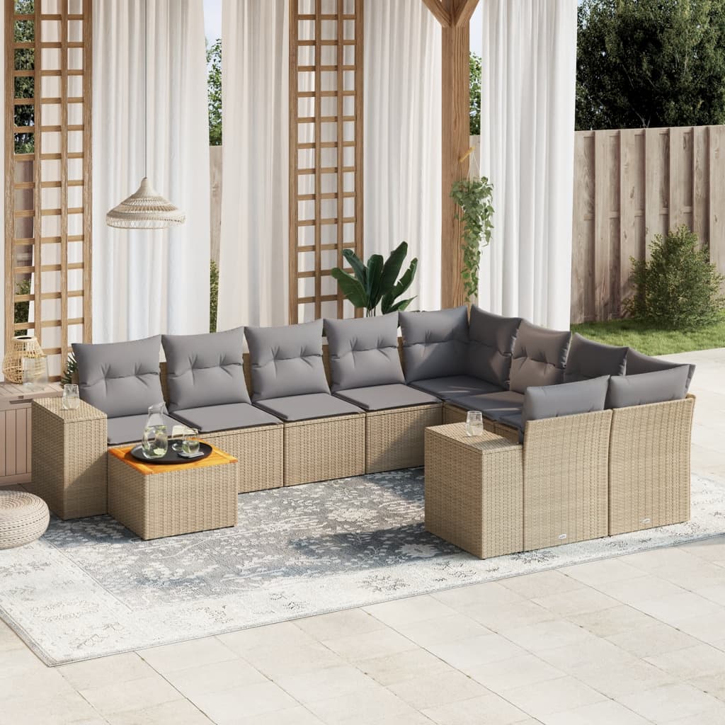 sofasæt til haven 10 dele med hynder polyrattan beige