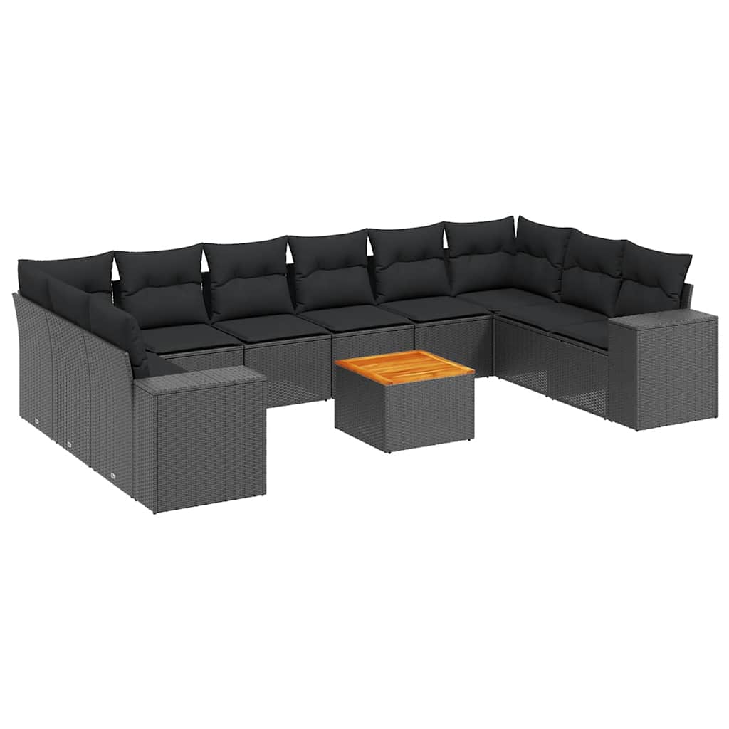 sofasæt til haven 11 dele med hynder polyrattan sort