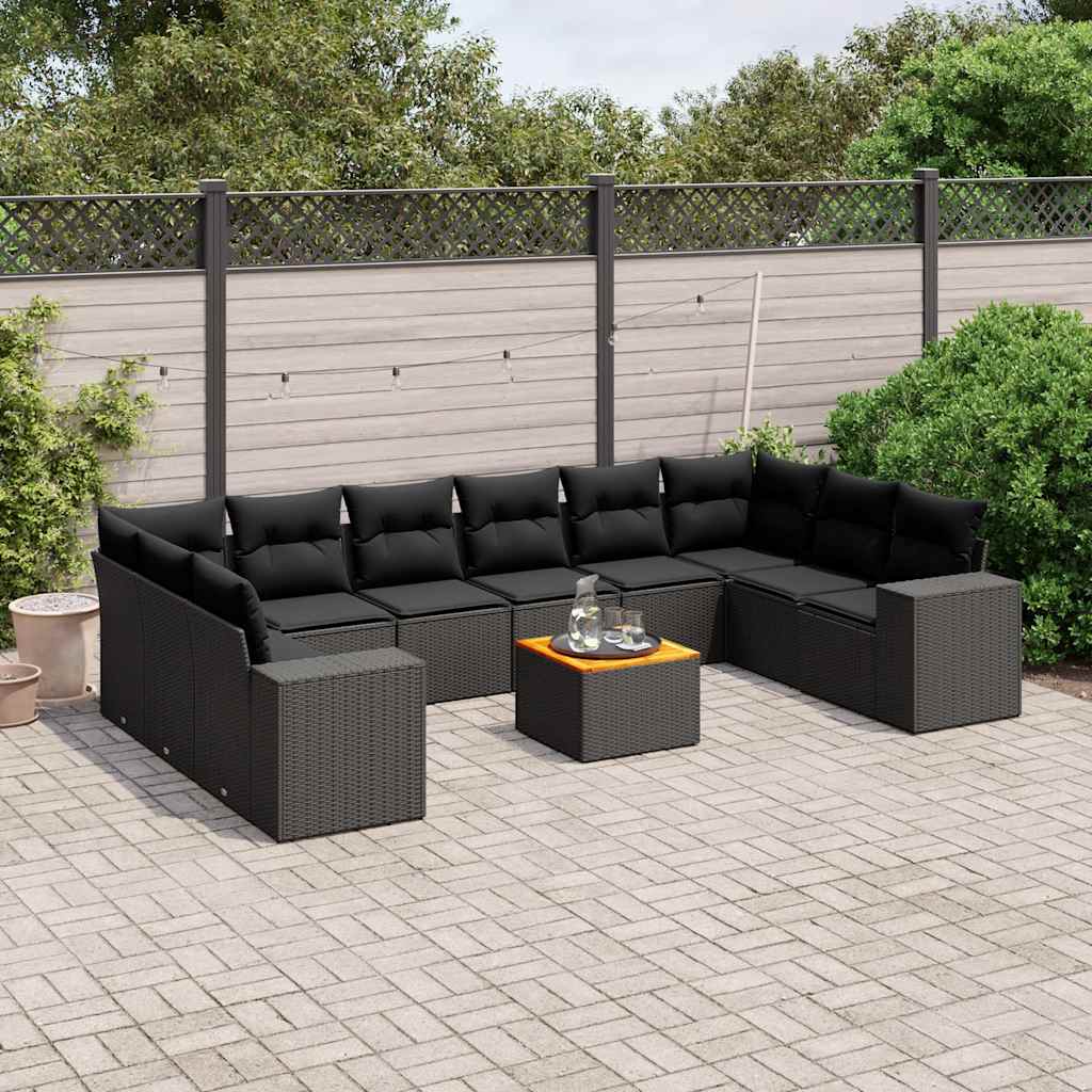sofasæt til haven 11 dele med hynder polyrattan sort