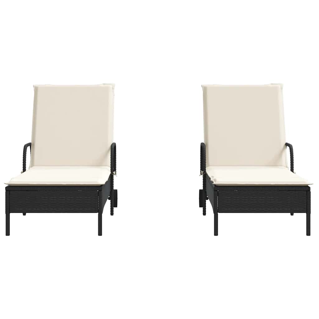 liggestole 2 stk. med hynder polyrattan sort
