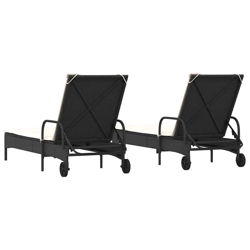 liggestole 2 stk. med hynder polyrattan sort