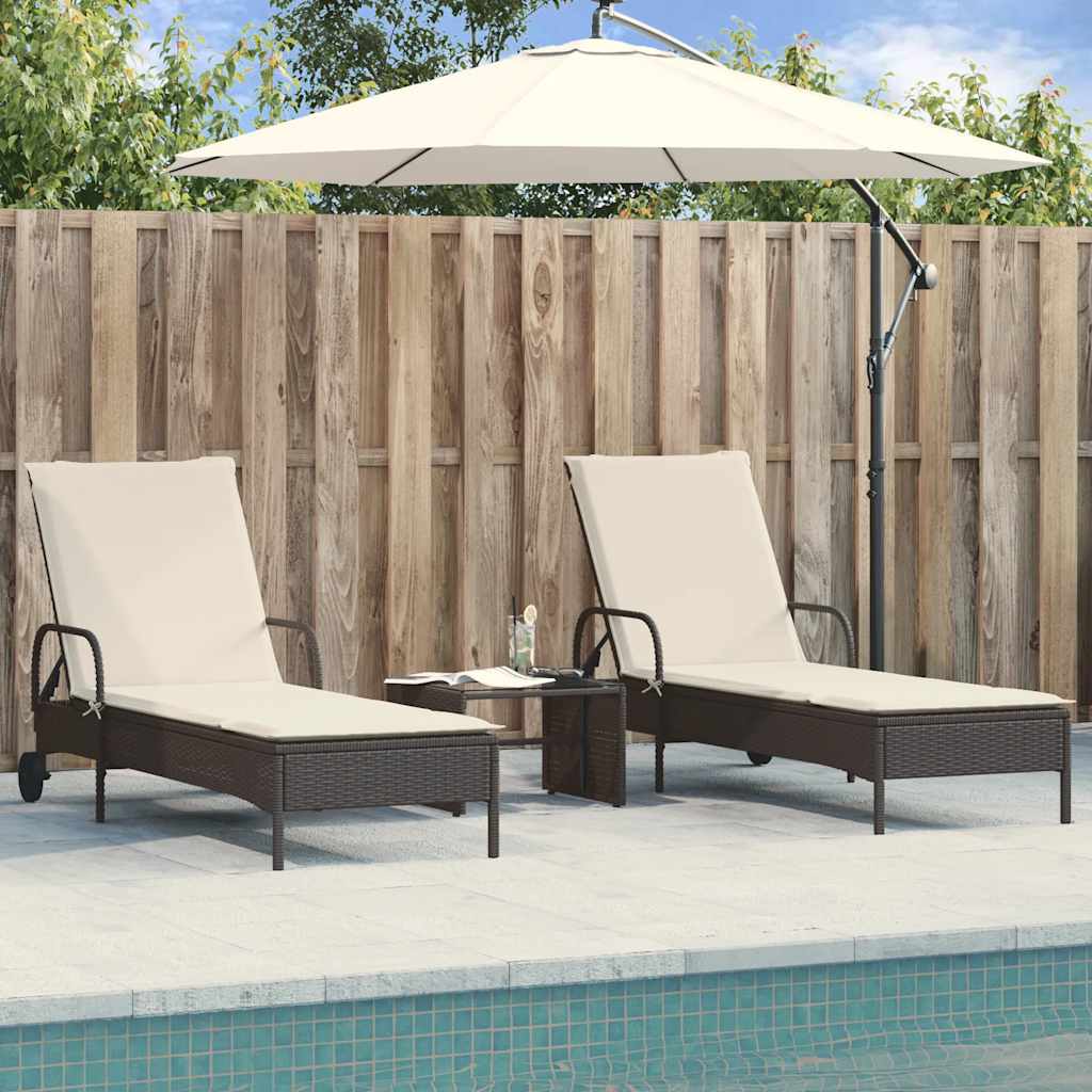 liggestole 2 stk. med hynder polyrattan sort