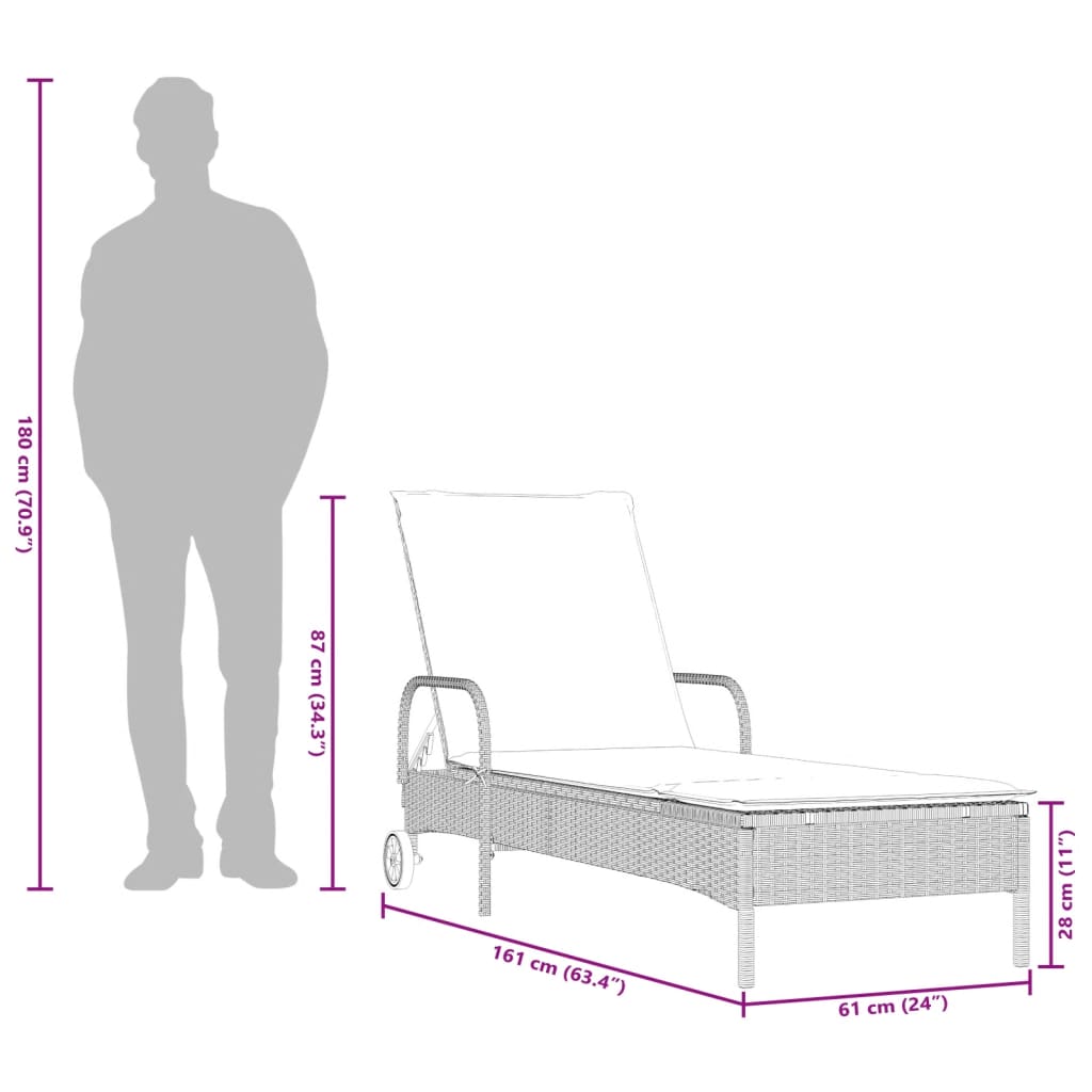 liggestole 2 stk. med hynder polyrattan lysegrå
