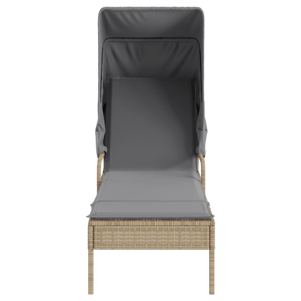 liggestole 2 stk. med baldakiner og bord polyrattan beige