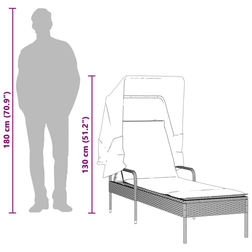 liggestole 2 stk. med baldakiner og bord polyrattan lysegrå