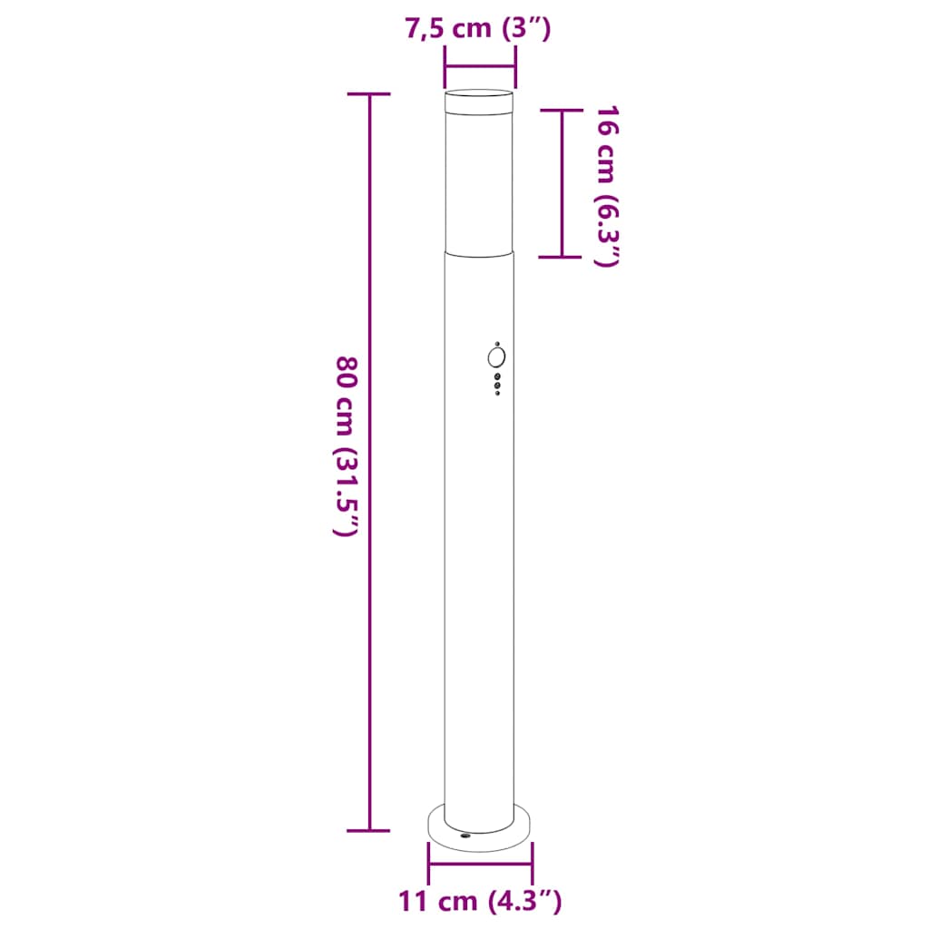 pullertlampe med sensor 80 cm rustfrit stål IP44