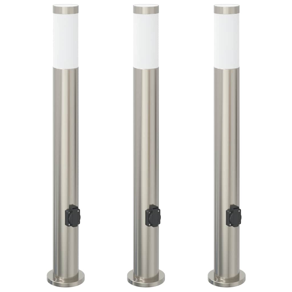 pullertlamper med stikkontakt 3 stk. 80 cm rustfrit stål IP44