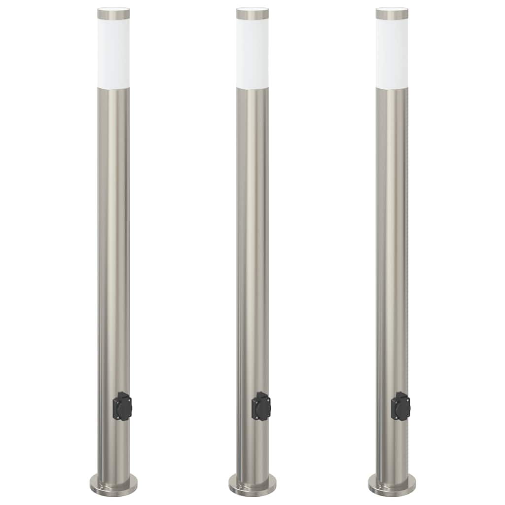 pullertlamper med stikkontakt 3 stk. 110 cm rustfrit stål IP44