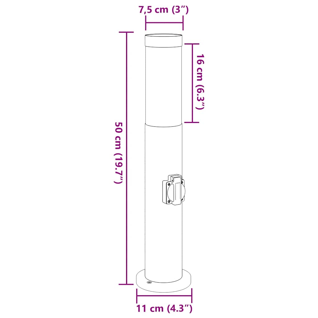 pullertlamper med stikkontakt 3 stk. 50 cm rustfrit stål IP44