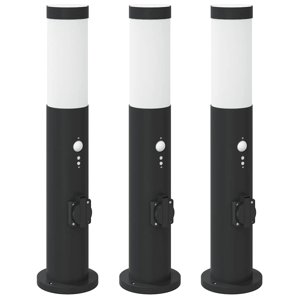 pullertlamper med sensor og stikkontakt 3 stk. 50 cm rustfrit stål IP44