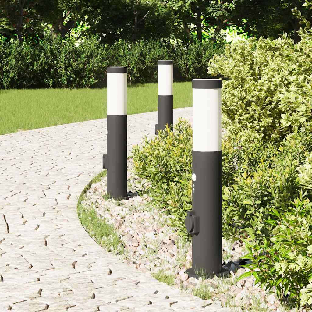 pullertlamper med sensor og stikkontakt 3 stk. 50 cm rustfrit stål IP44